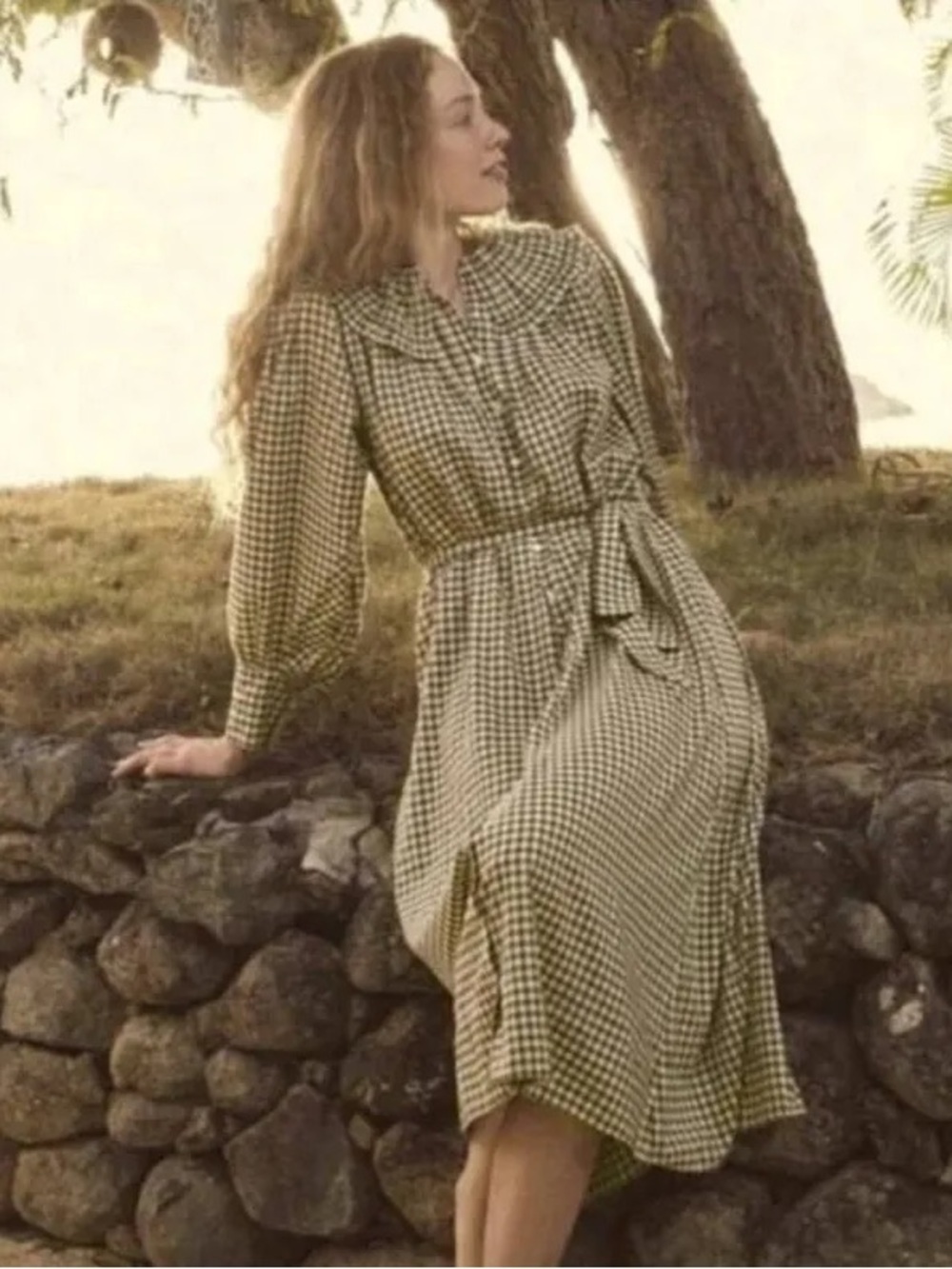 Doen Paris Dress in Olive Gingham